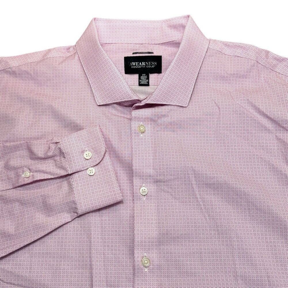 Kenneth Cole Awearness 20 36/37 Slim Fit Non Iron Dress Shirt Geometric Print